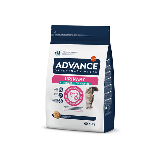 Advance Vet Cat Urinary Low Calories Sausā kaķu barība urīnceļu veselībai ar lieko svaru, 2.5kg