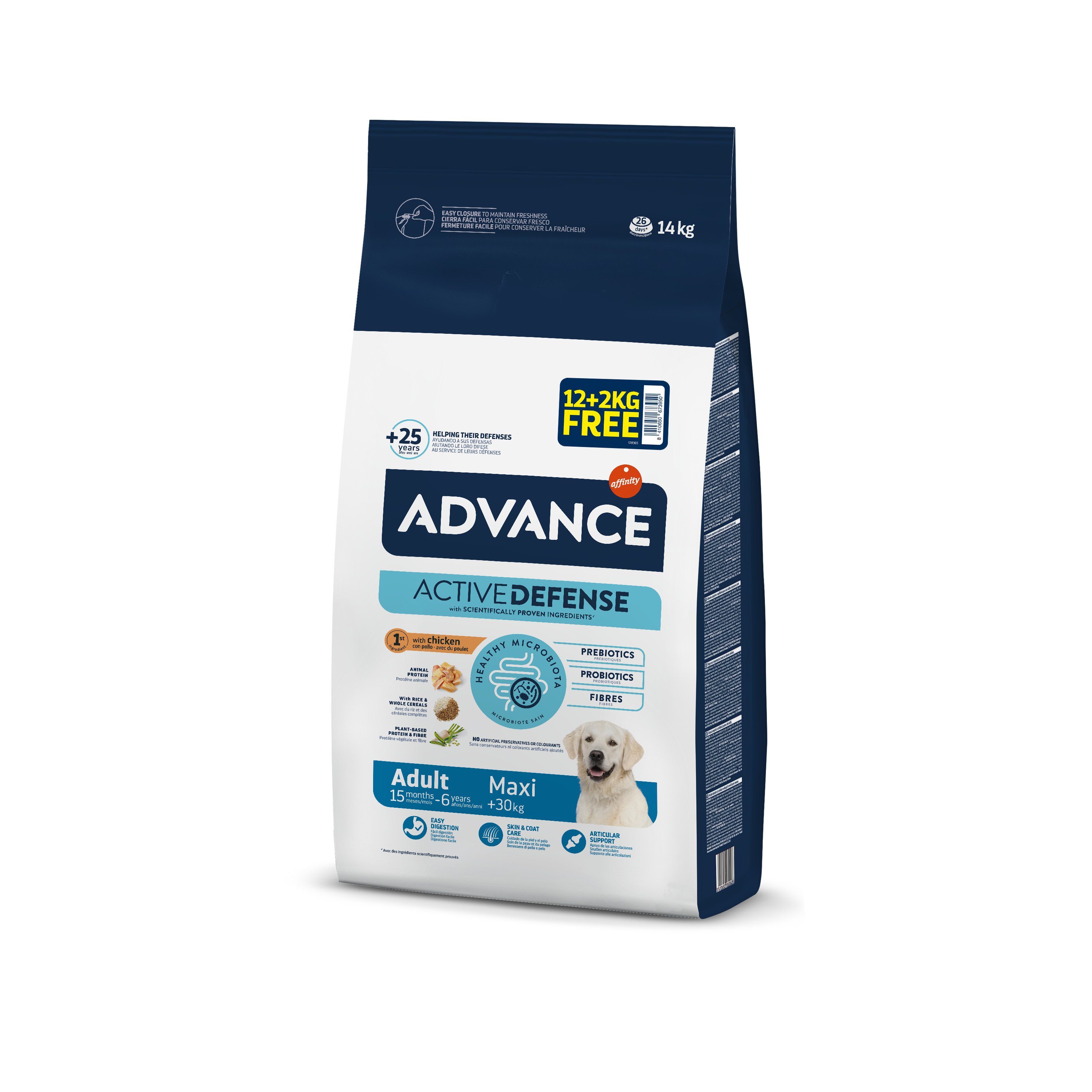 Advance Maxi Adult Dry Dog Food With Chicken, 12kg+2kg