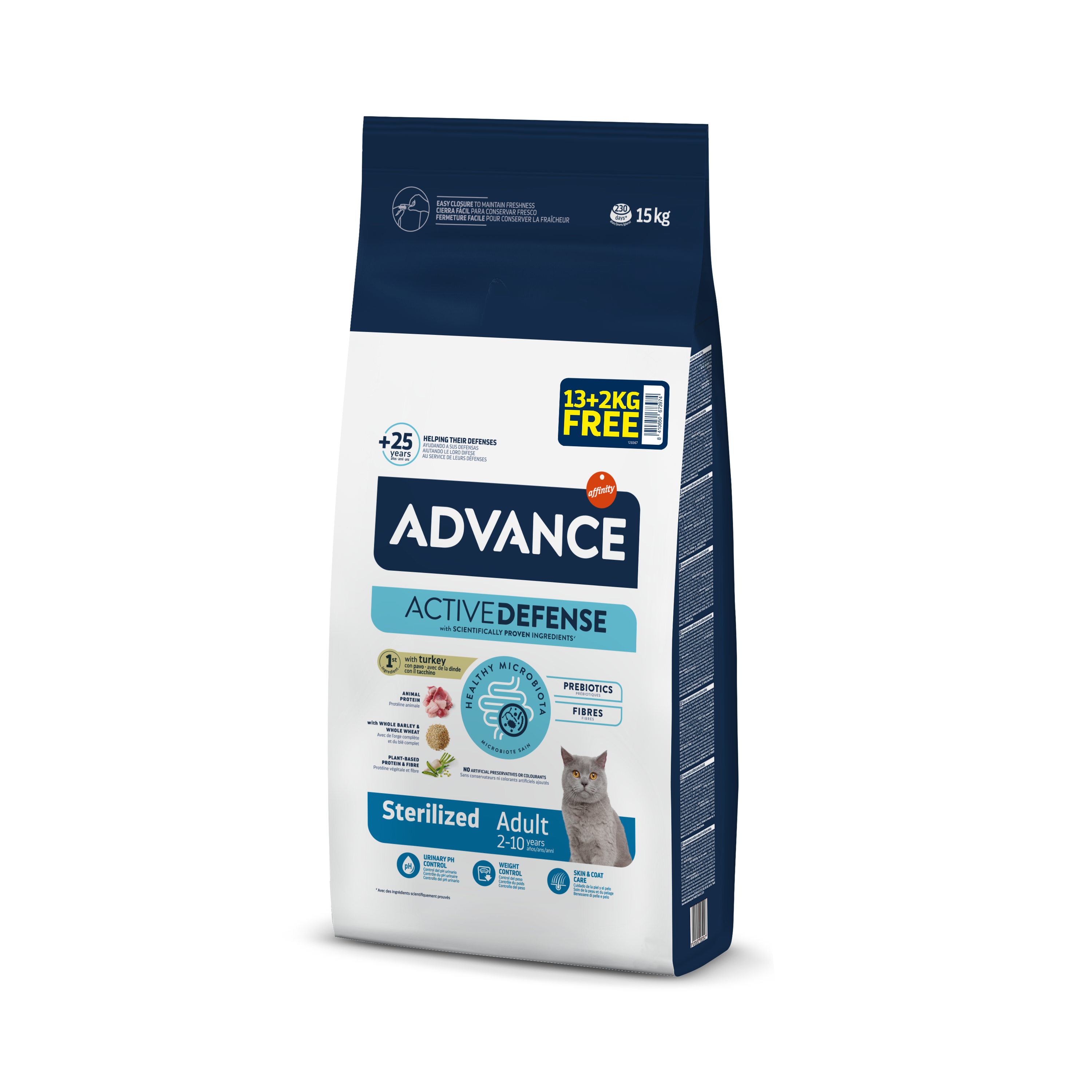 Advance Sterilised Turkey Dry Cat Food With Turkey, 13kg+2kg