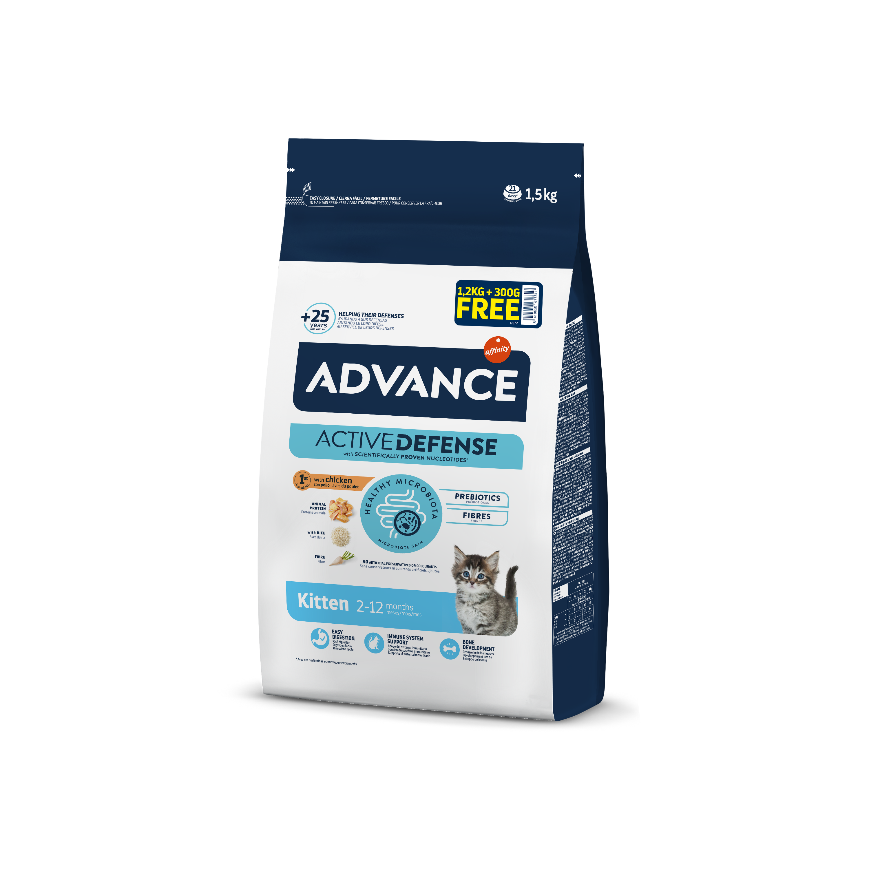Nourriture sèche pour chaton Advance avec poulet et riz, 1,2 kg + 300 g