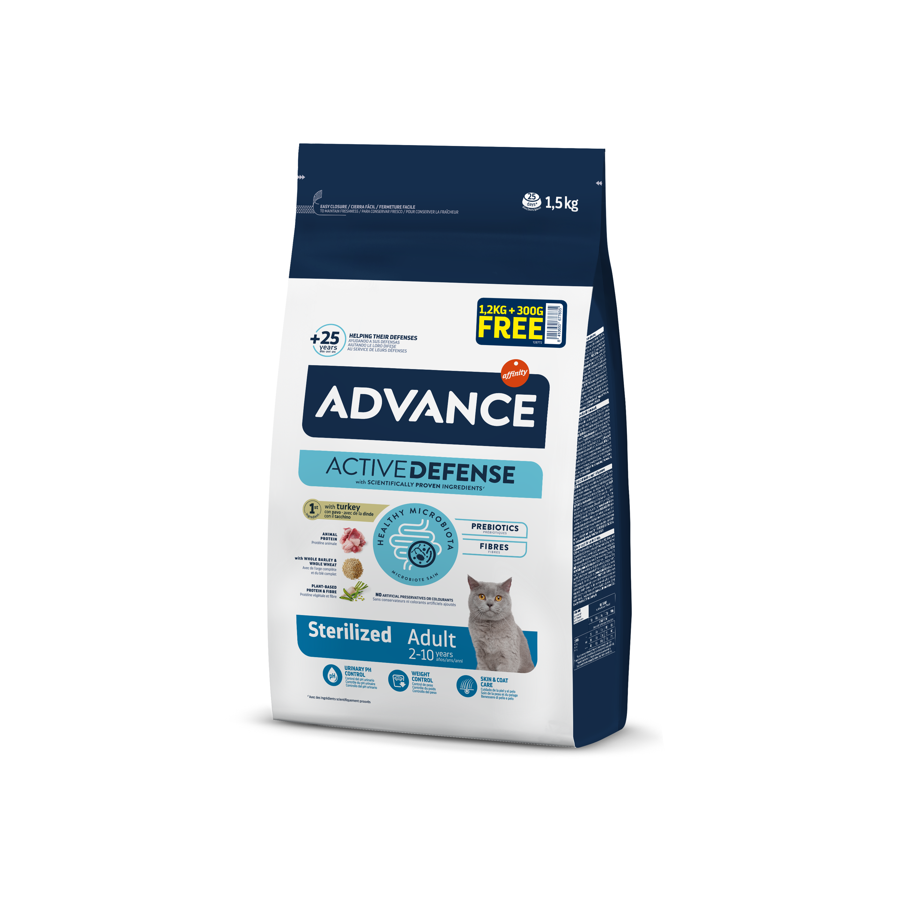 Advance Chat Adulte Stérilisé Nourriture Sèche Pour Chat Avec Dinde, 1,2kg+300g