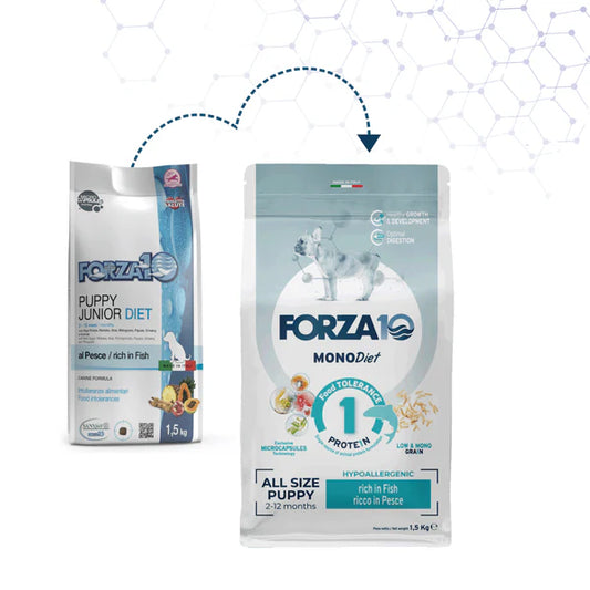 Forza10 MonoDiet All Size Puppy Sausā barība kucēniem ar zivi ,1,5kg