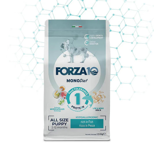 Forza10 MonoDiet All Size Puppy Sausā barība kucēniem ar zivi ,1,5kg