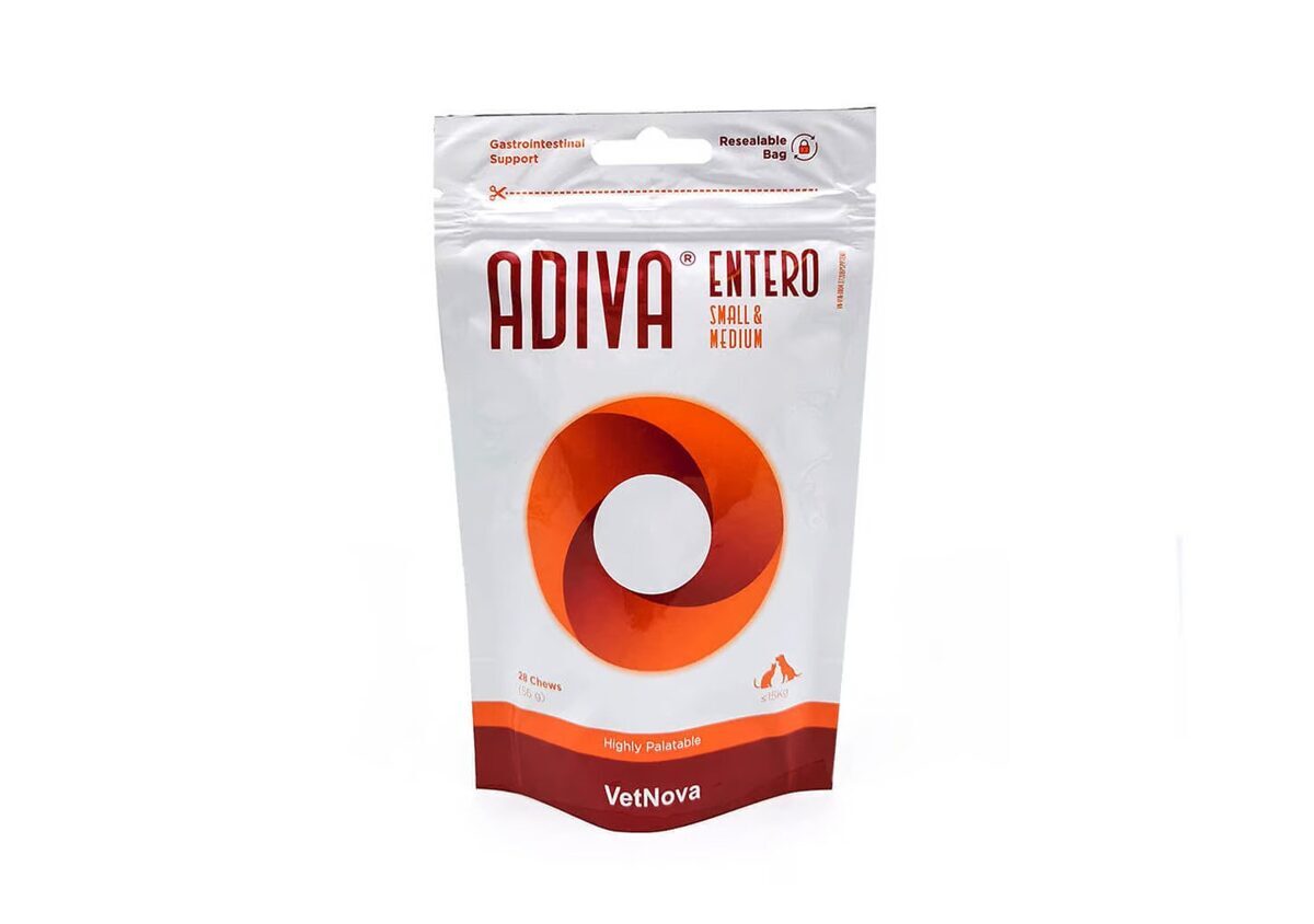VetNova ADIVA® Entero Small & Medium - Alimento complementario para la salud digestiva para perros y gatos de hasta 15 kg, 28 masticables