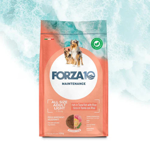 Forza10 Light All Breeds Maintenance Sausā barība pieaugušiem suņiem ar tunci un rīsiem, 12kg