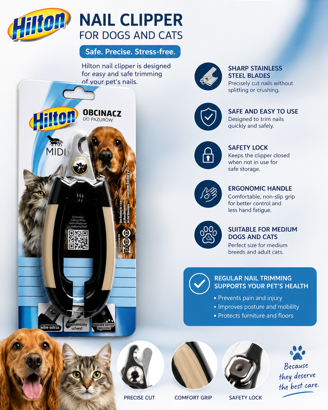Coupe-griffes Hilton pour chiens et chats, 6 × 15.5 cm