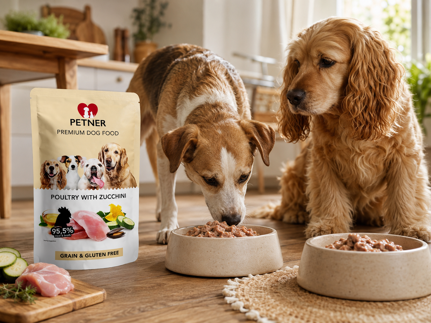 Petner Wet Dog Food With Poultry and Zucchini, 500g