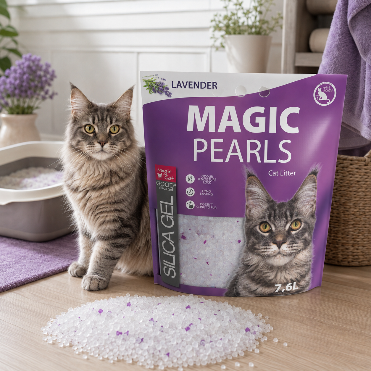 Magic Pearl Lavender Cat Silica Litter, 7,6 l