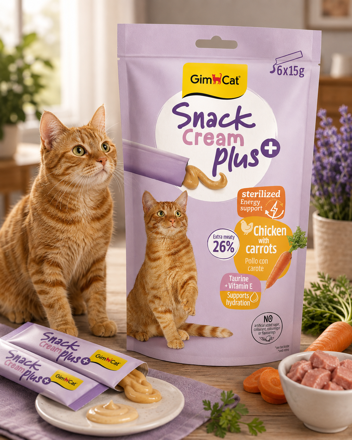 Gimborn Snack Cream Plus with Chicken & Carrot, Sterilised, 6x15g