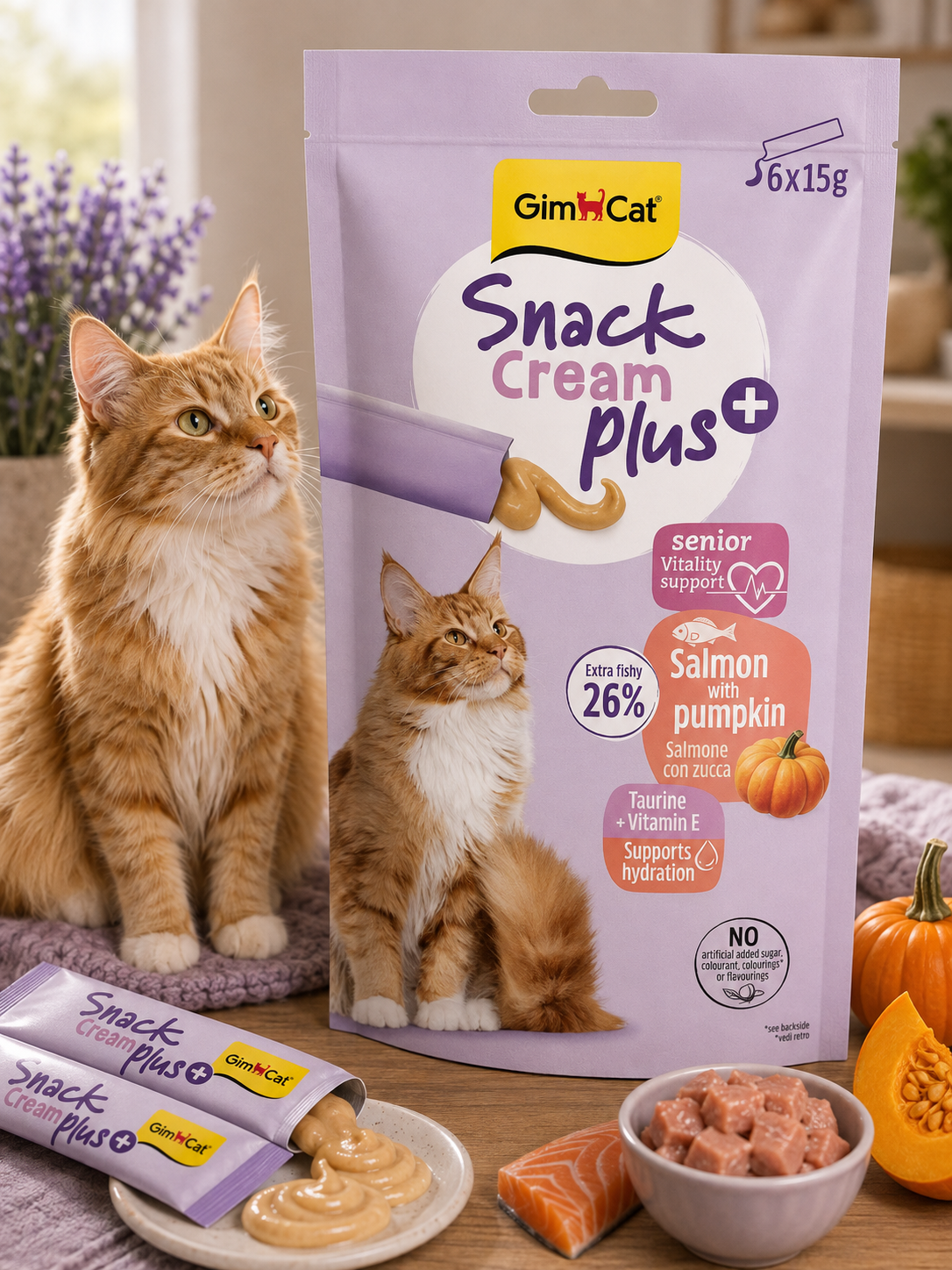 Gimborn Snack Cream Plus with Salmon & Pumpkin, Senior, 6x15g