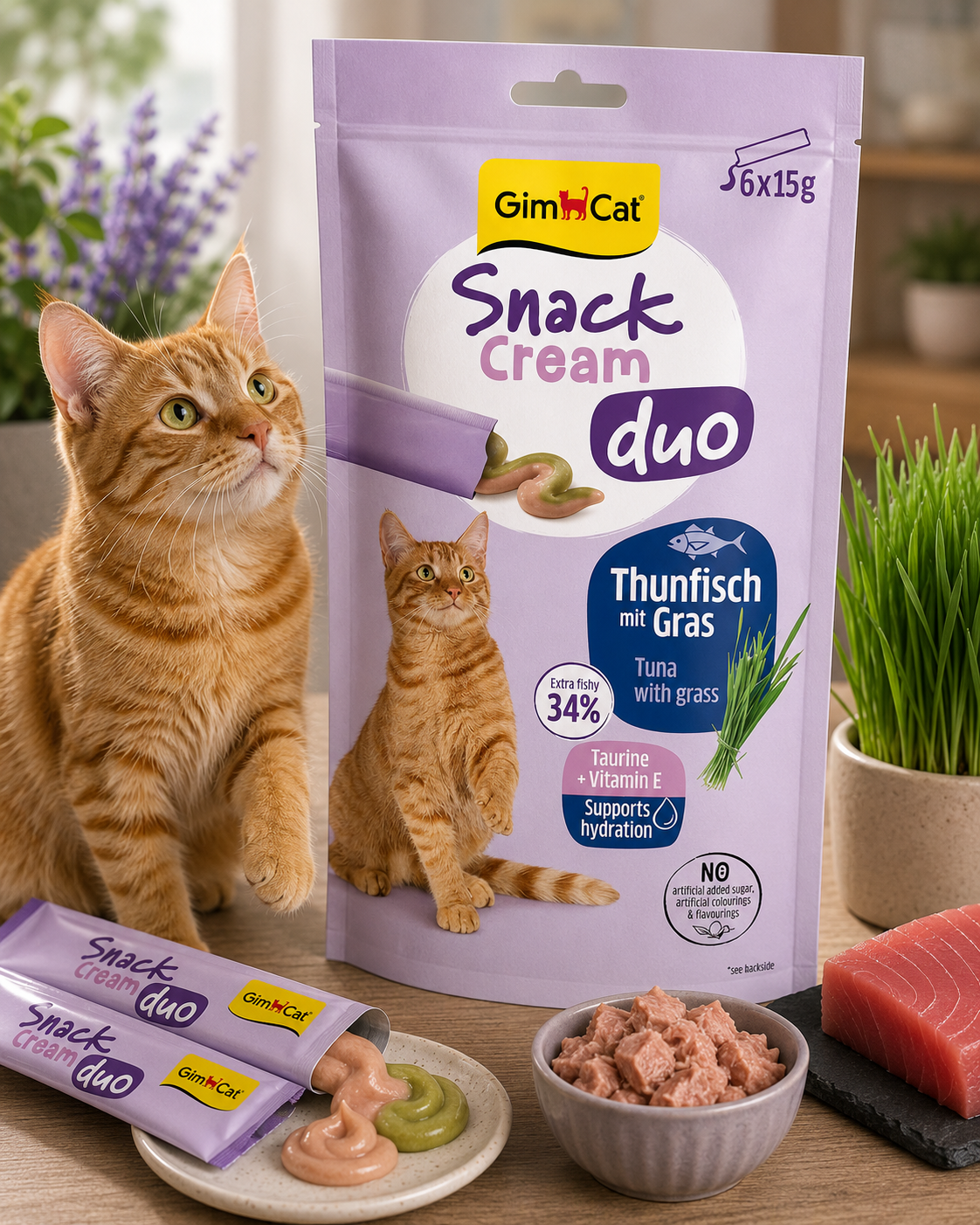Gimborn Snack Cream Duo with Tuna & Grass, 6x15g