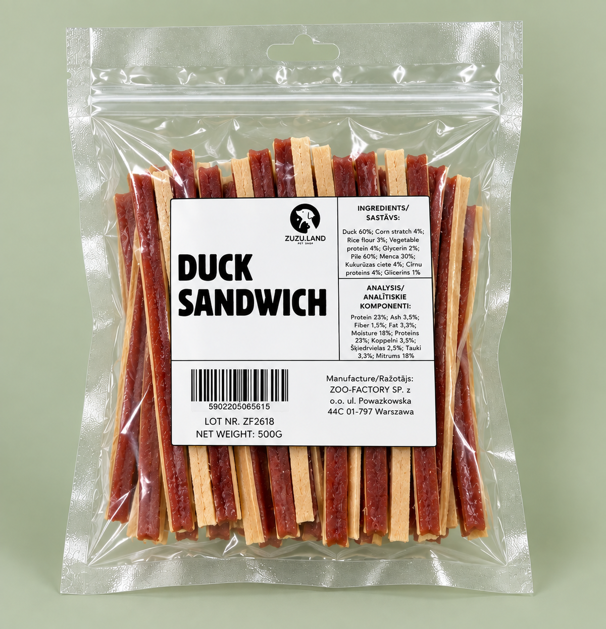 ZuZu.land Duck Sandwich Treats For Dogs, 500g
