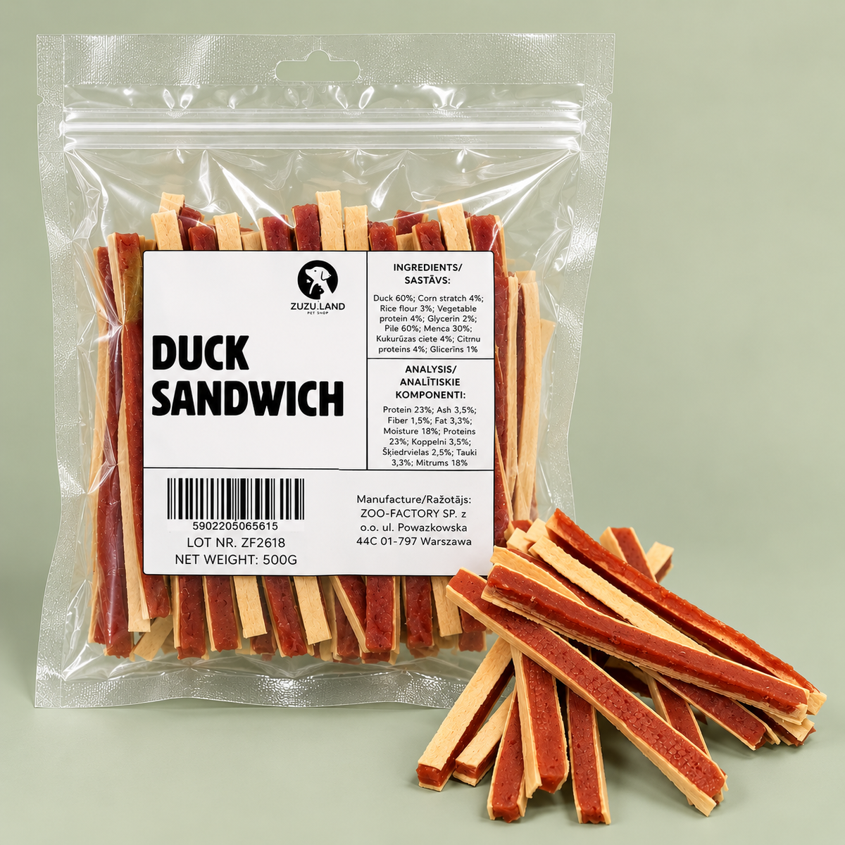 ZuZu.land Duck Sandwich Treats For Dogs, 500g