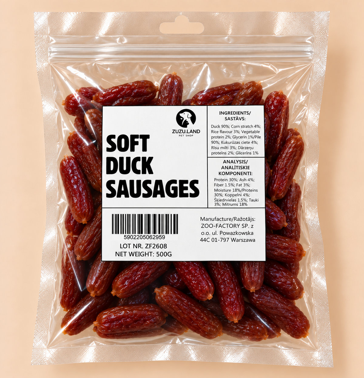 ZuZu.land Soft Duck Sausages Dog Treats, 500g