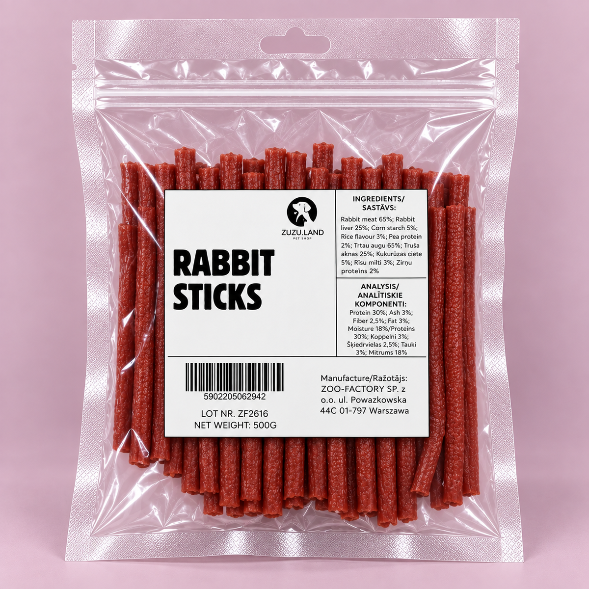 ZuZu.land Rabbit Sticks, Dog Treats, 500g