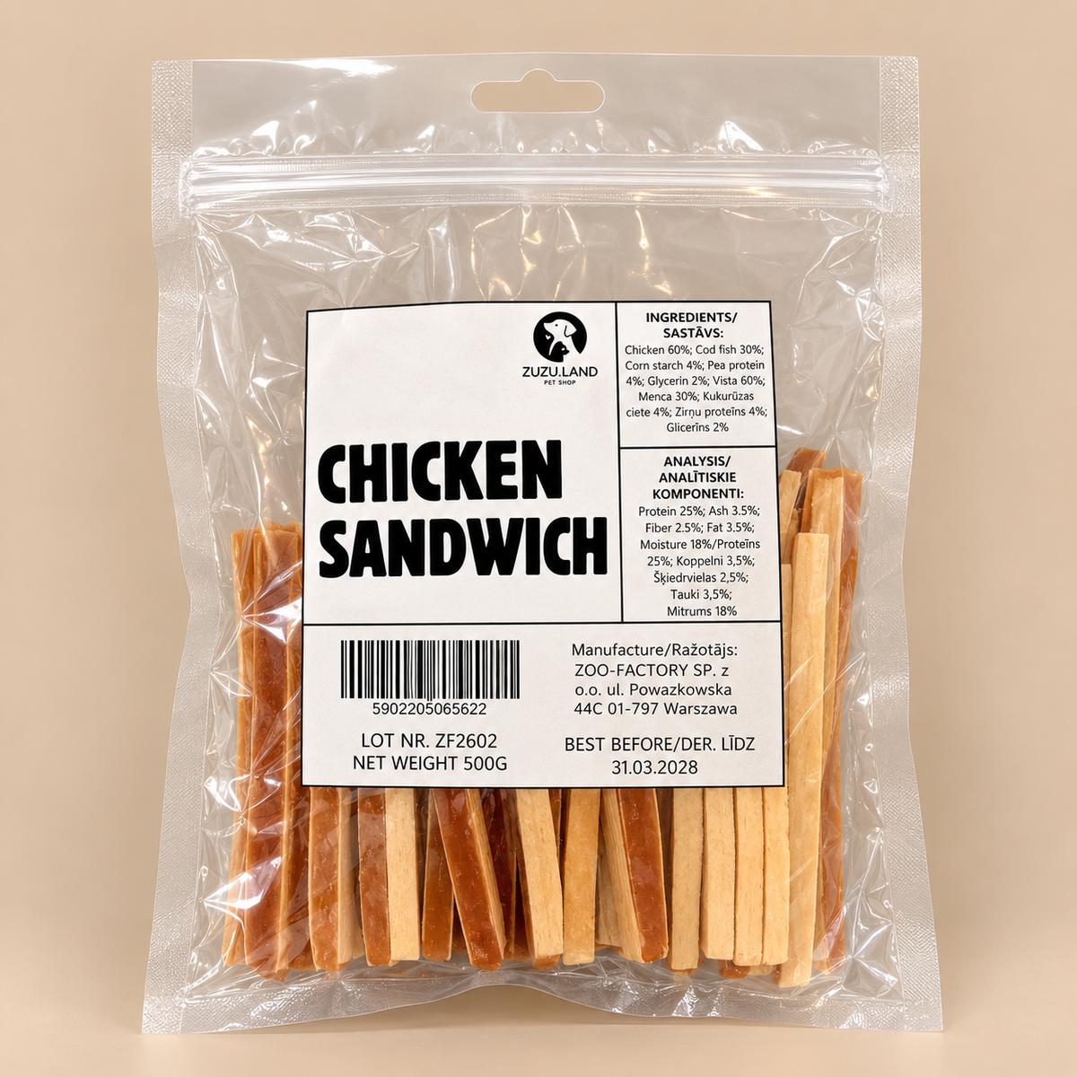 ZuZu.land Chicken Sandwich, Treats For Dogs, 500g