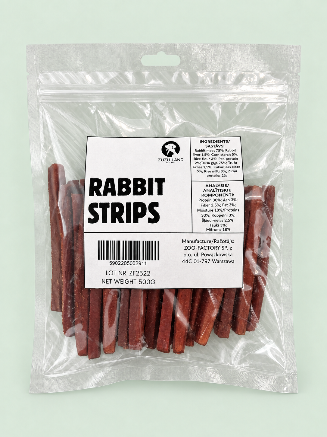 ZuZu.land Rabbit Strips, Dog Treats, 500g