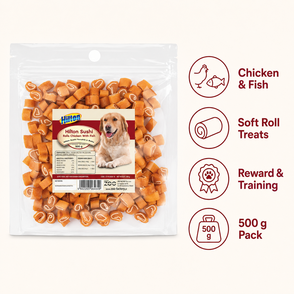 Hilton Sushi Rolls Chicken With Fish, Dog Treats, 500g