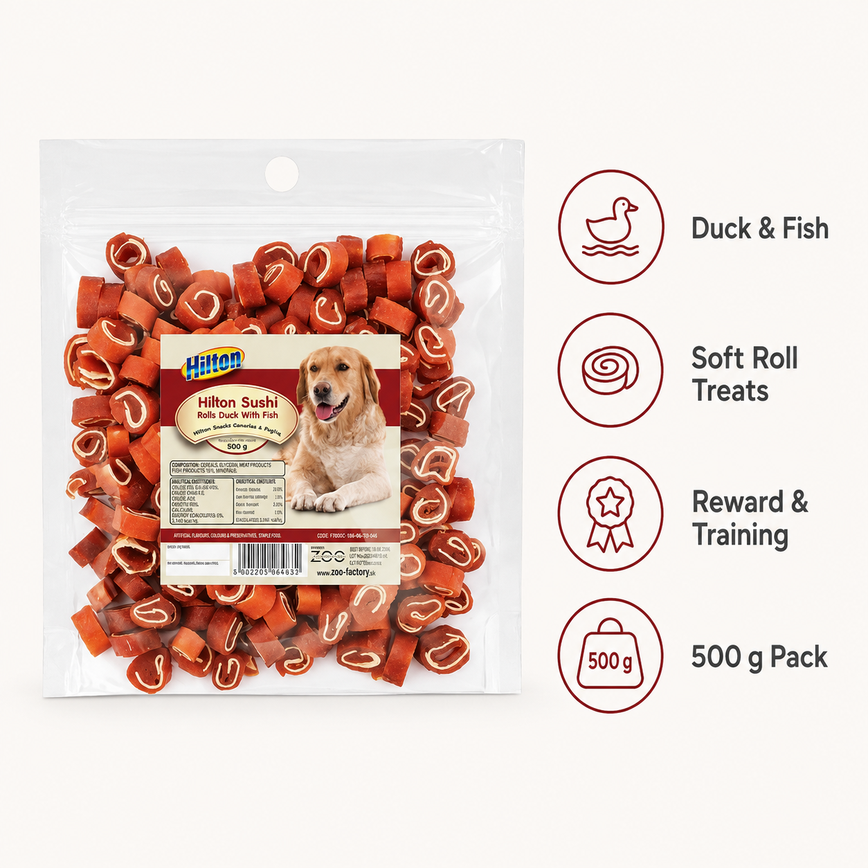 Hilton Sushi Rolls Duck With Fish, Dog Treats, 500g