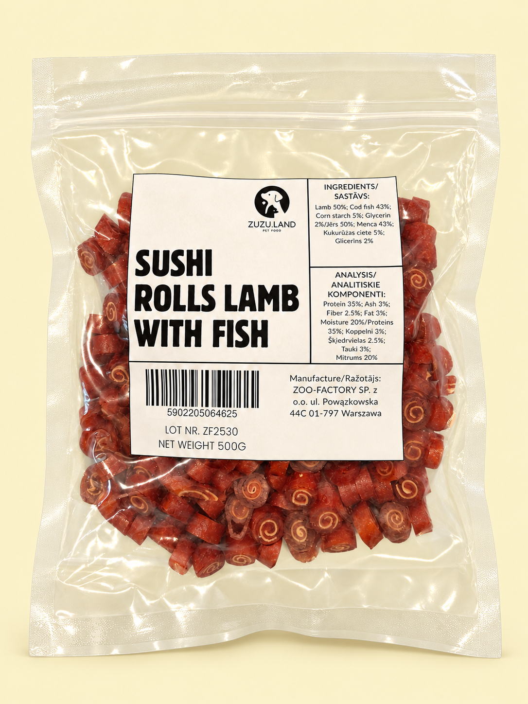 ZuZu.land Sushi Rolls Lamb With Fish, Dog Treats, 500g