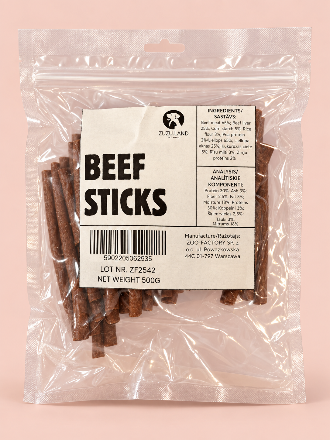ZuZu.land Beef Sticks, Dog Treats, 500g