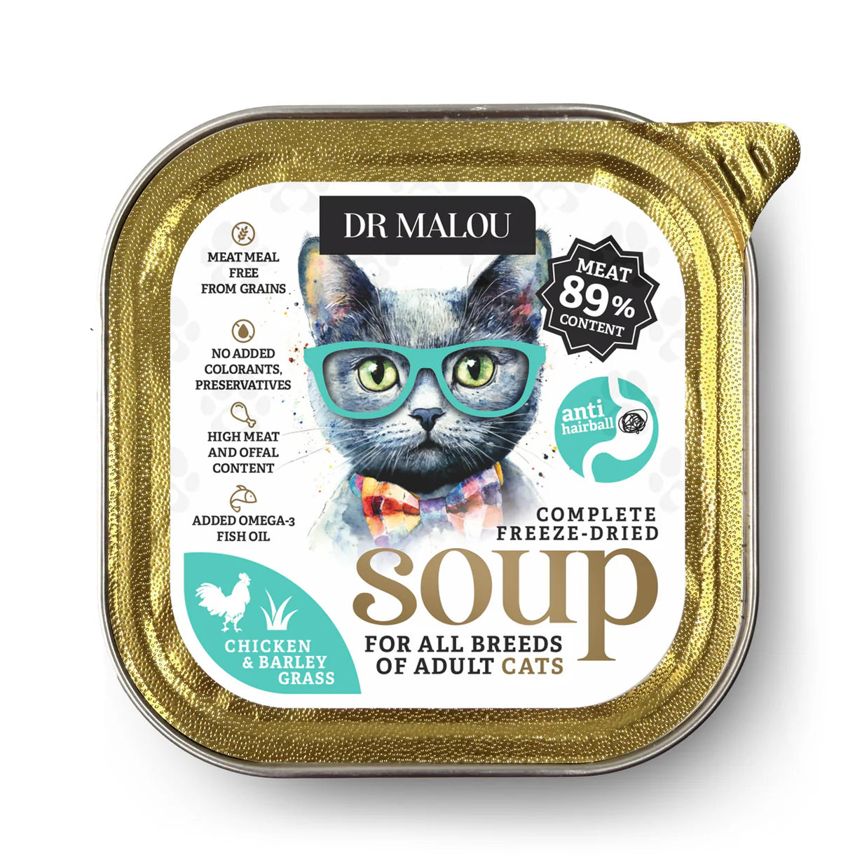 Dr Malou Freeze-Dried Soup for Cats with Chicken & Barley Grass, 12 g