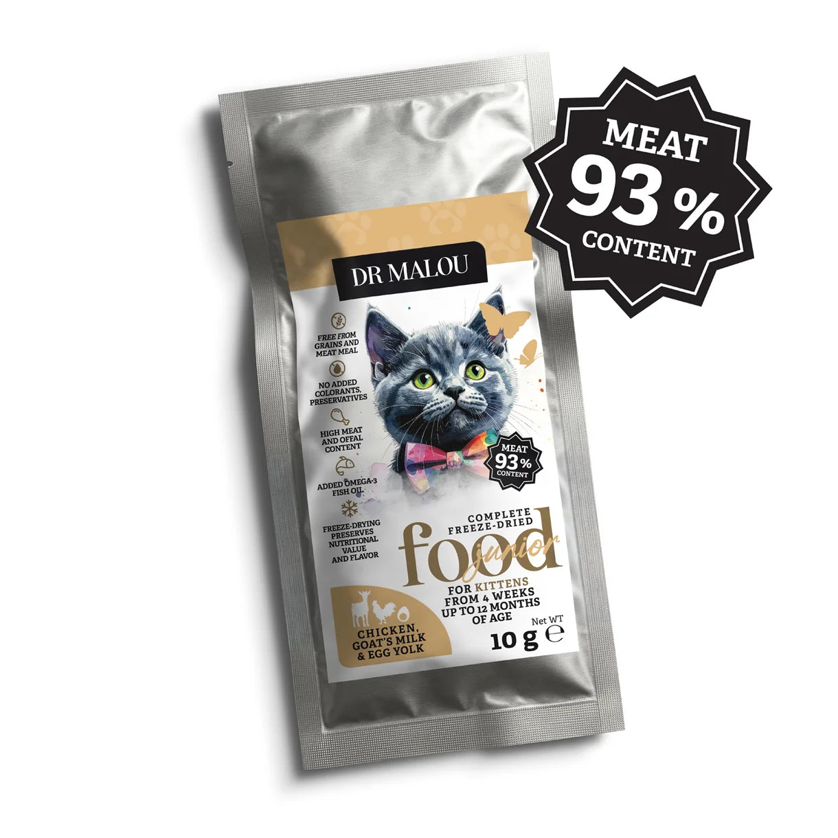 Dr Malou Freeze-Dried Kitten Food with Chicken, Goat's Milk & Egg Yolk for Kittens, 500 g
