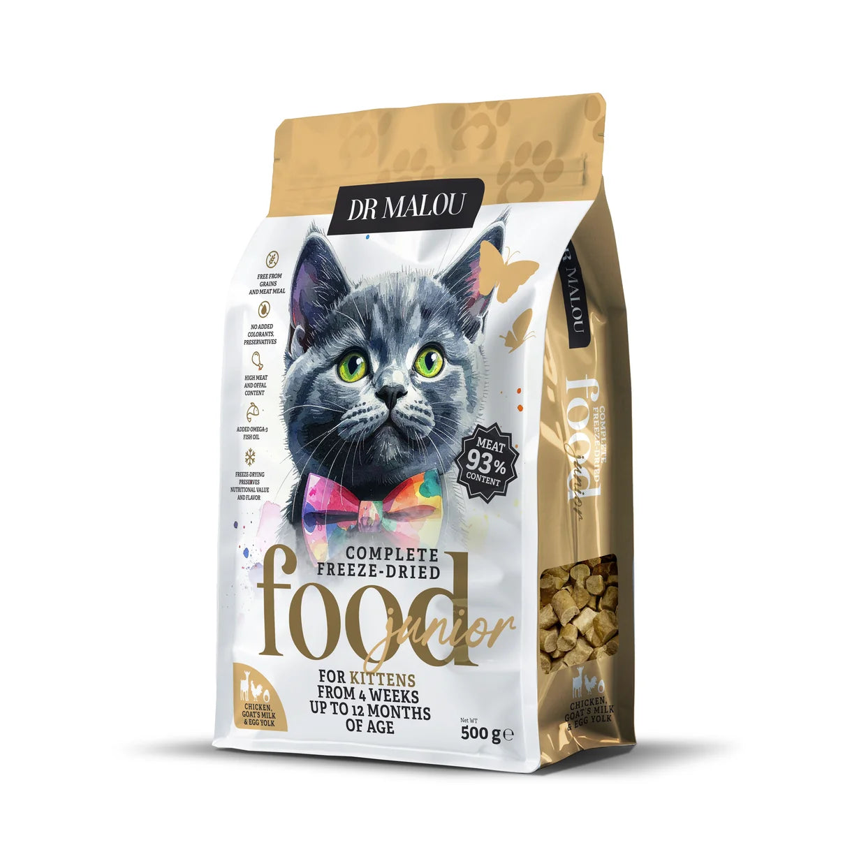 Dr Malou Freeze-Dried Kitten Food with Chicken, Goat's Milk & Egg Yolk for Kittens, 500 g