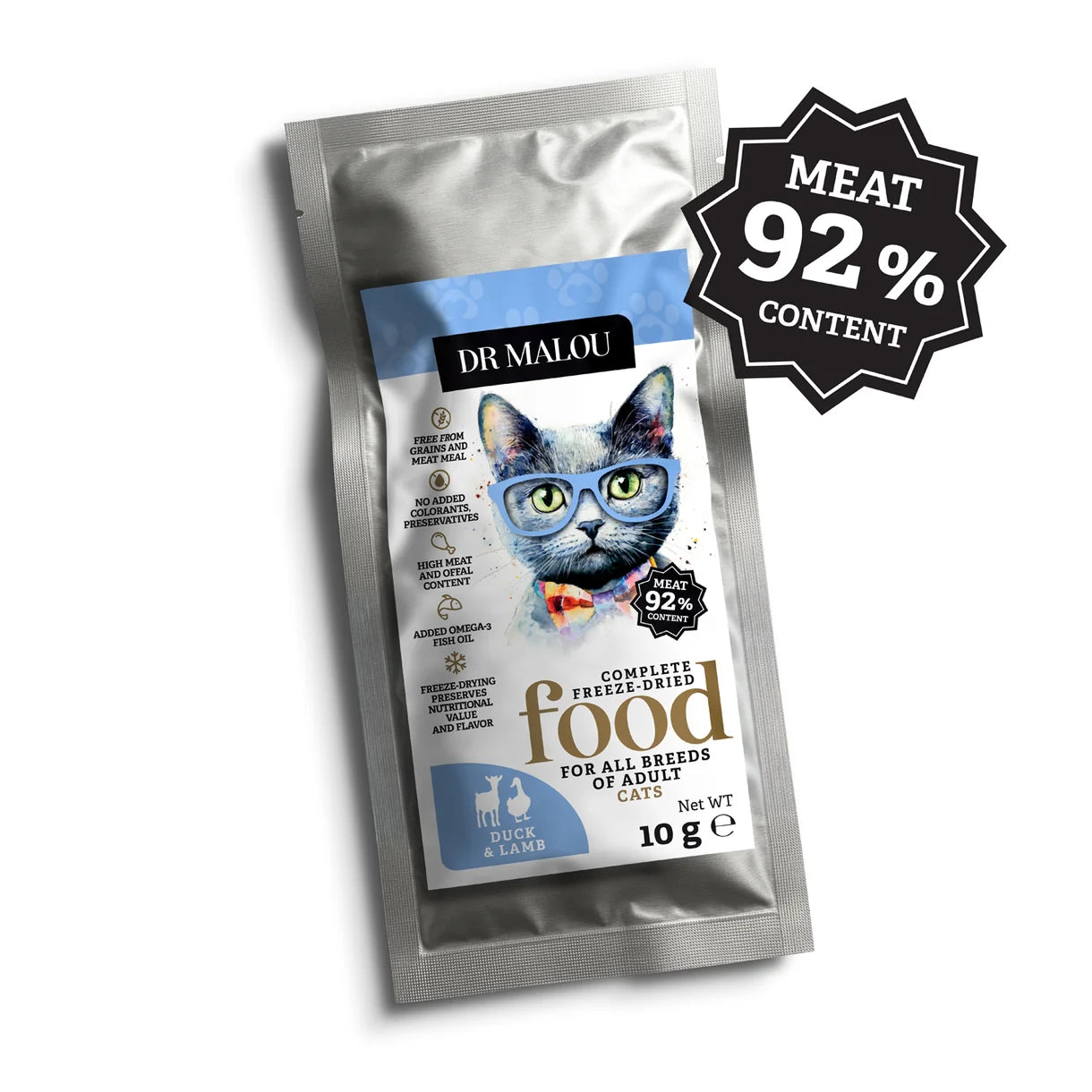 Dr Malou Freeze-Dried Cat Food with Duck & Lamb for Adult Cats, 500 g