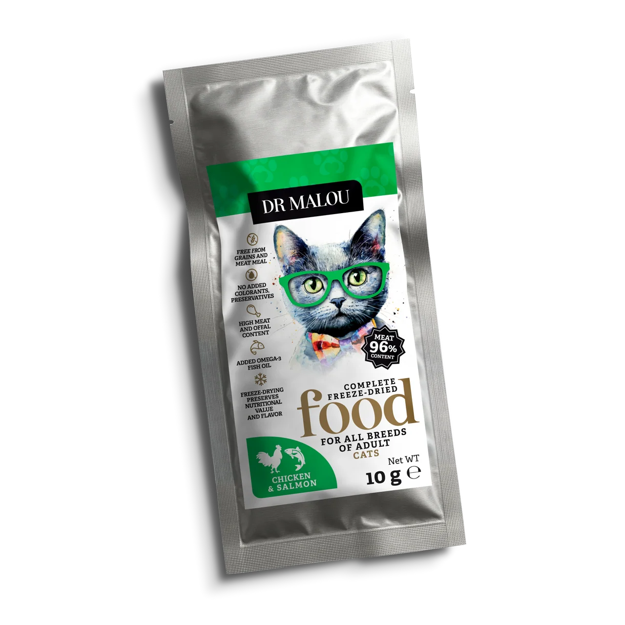 Dr Malou Freeze-Dried Cat Food with Chicken & Salmon for Adult Cats, 500 g