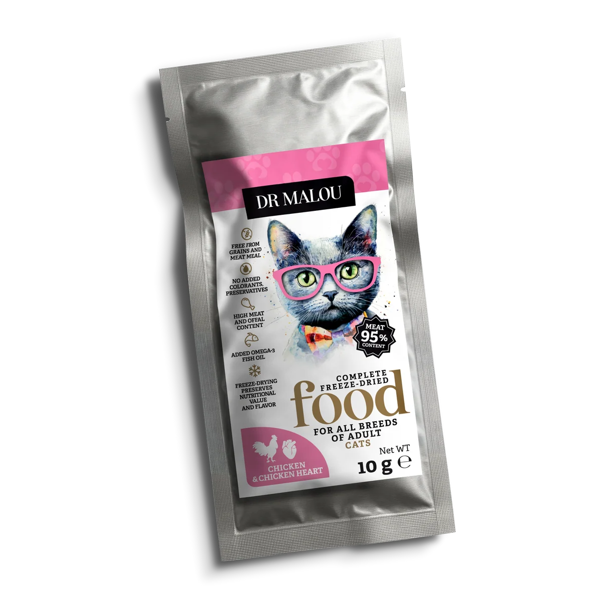 Dr Malou Freeze-Dried Cat Food with Chicken & Chicken Hearts for Adult Cats, 500 g