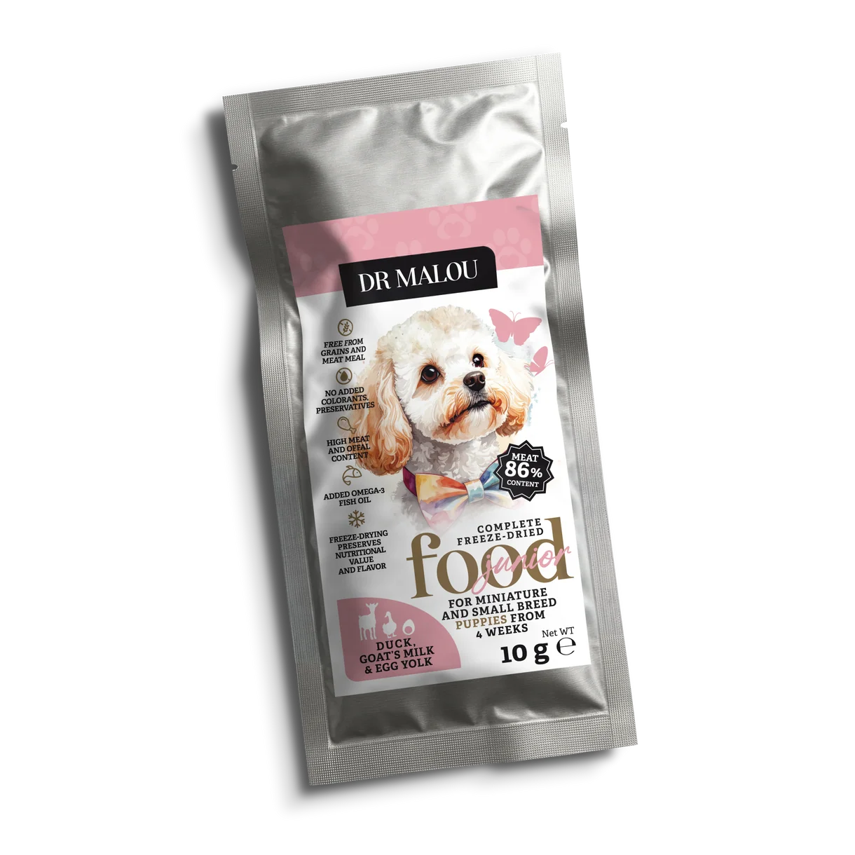 Dr Malou Freeze-Dried Puppy Food with Duck, Goat's Milk & Egg Yolk, 500 g