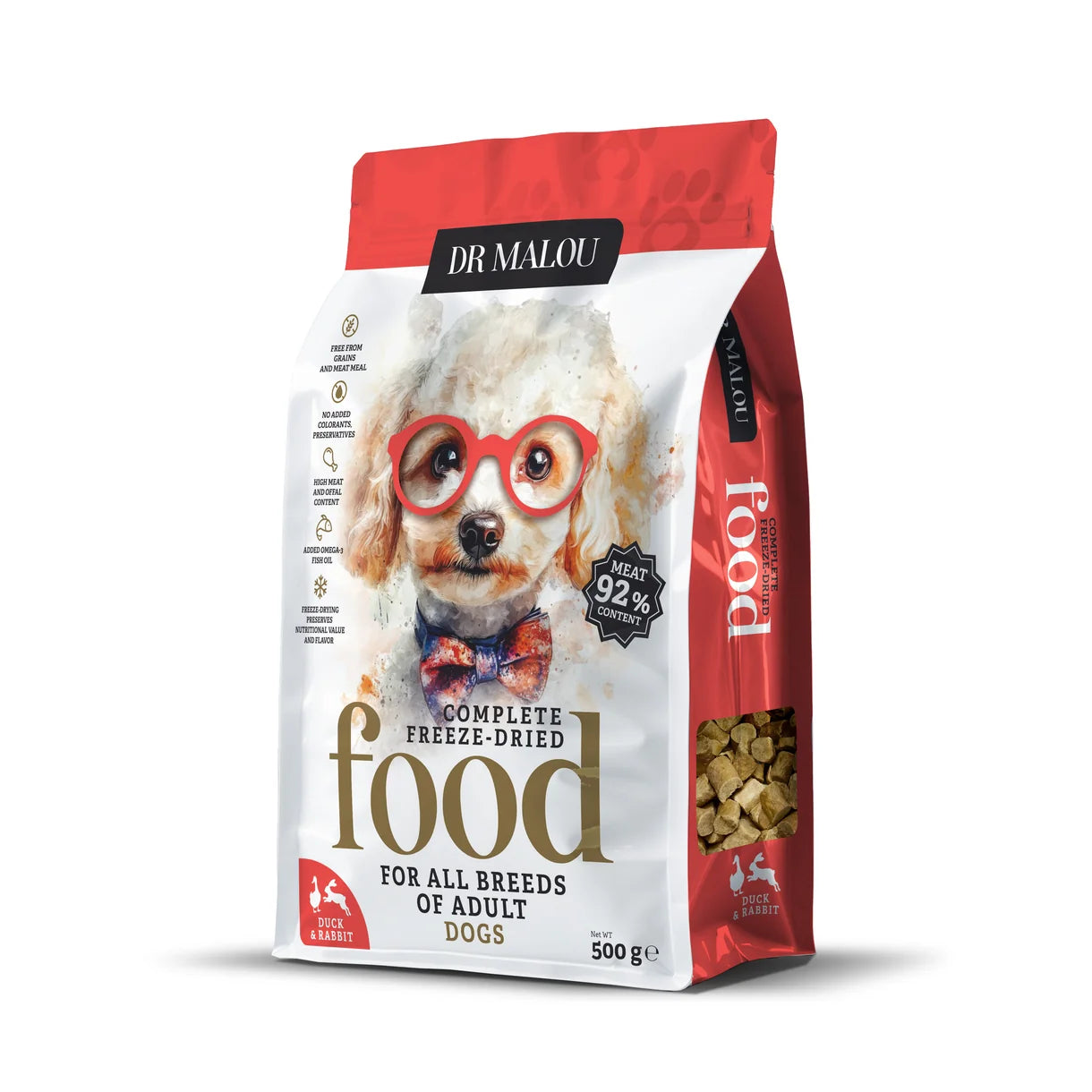Dr Malou Freeze-Dried Dog Food with Duck & Rabbit, 500 g