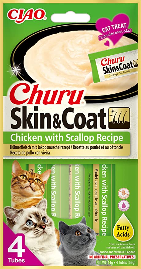 Churu skin&coat cat treats with chicken and scallop 14gX4 N12