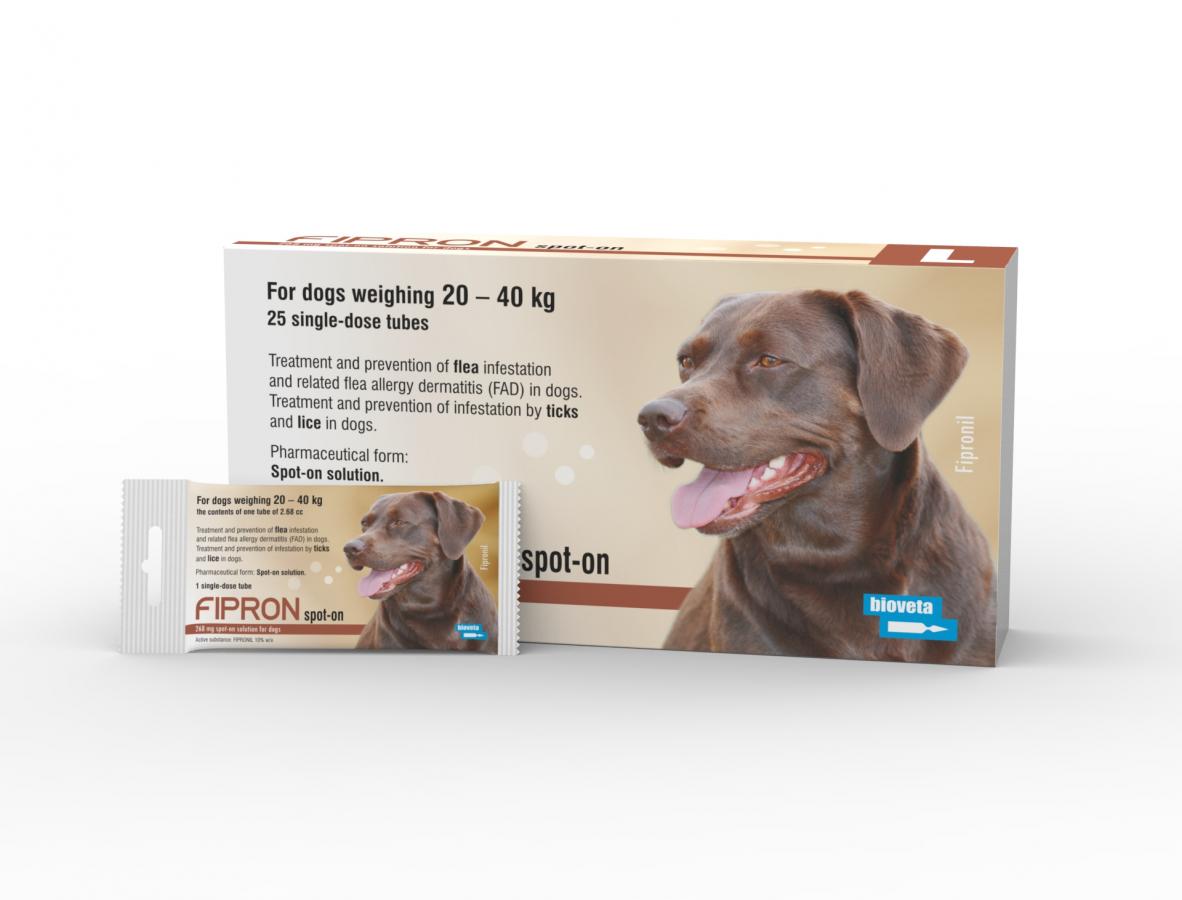 Bioveta Fipron 268 mg Solution Spot-On pour Chien (20-40 kg) contre les puces, les tiques et les poux