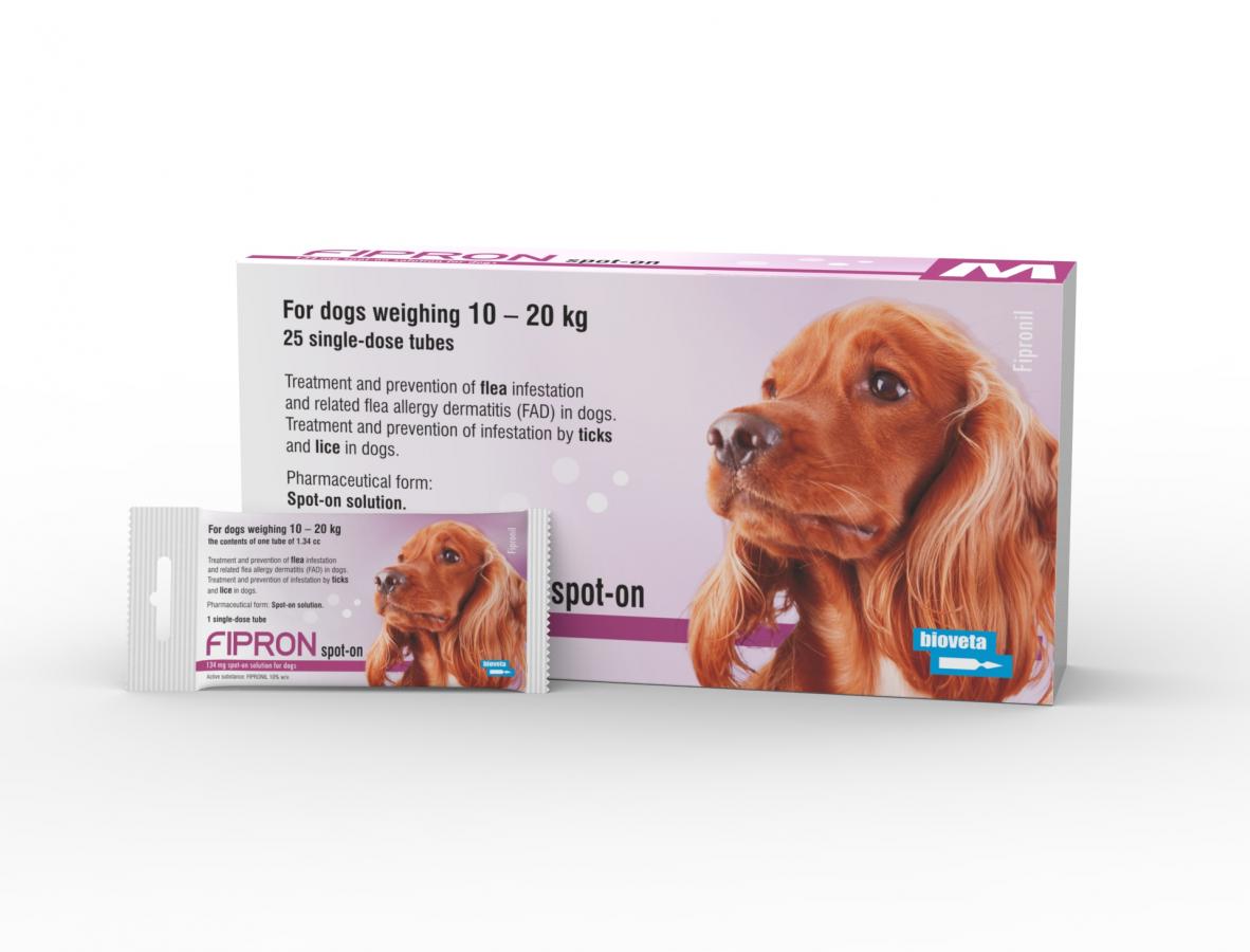 Bioveta Fipron 134 mg Spot-On-Lösung für Hunde (10–20 kg) gegen Flöhe, Zecken und Läuse