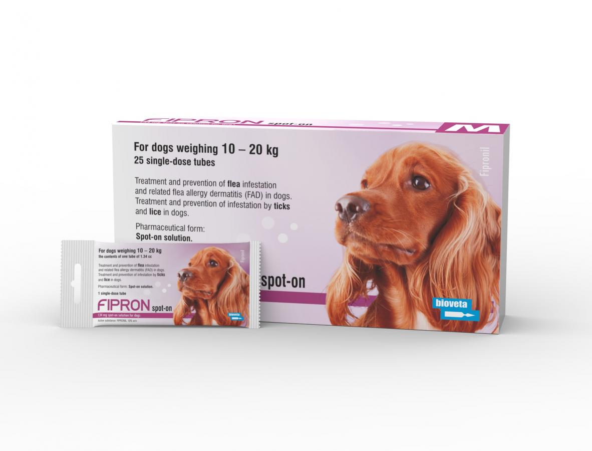 Bioveta Fipron 134mg Solución Spot-On Para Perros (10-20kg) Contra Pulgas, Garrapatas y Piojos