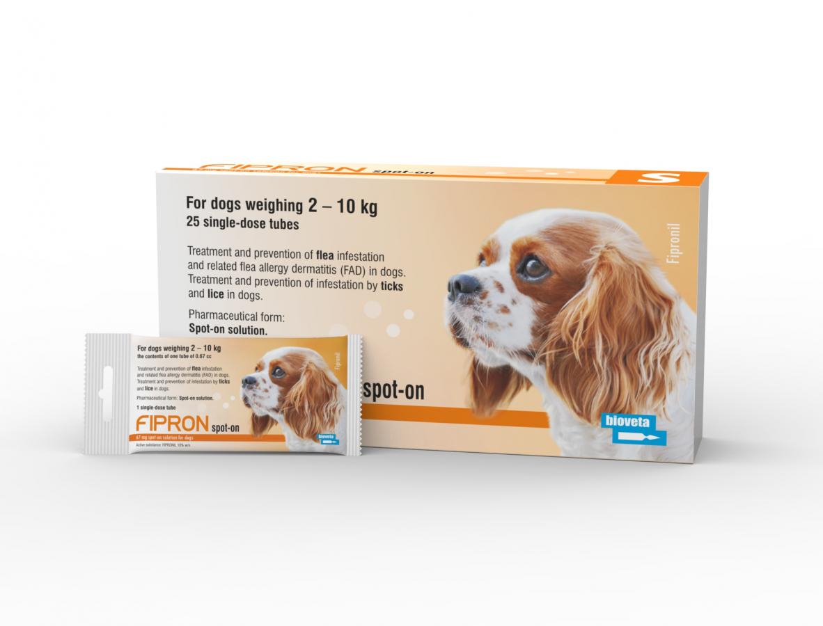 Bioveta Fipron 67mg Spot-On Solution For Dogs (2-10kg) Against Fleas, Ticks and Lice
