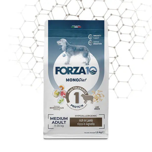 Forza10 MonoDiet Medium Diet Sausā barība vidēja izmēra suņiem ar jēru, 1,5kg