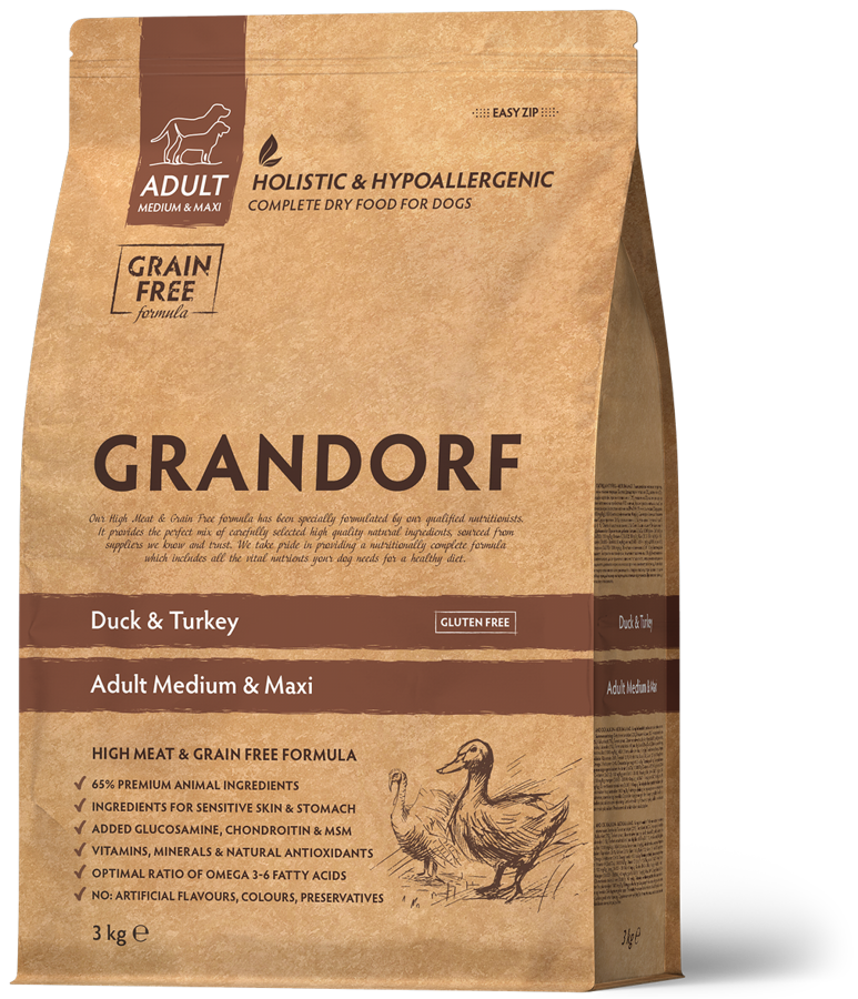 Grandorf Duck&Turkey Adult Medium&Maxi Breeds Dry Food, 10kg
