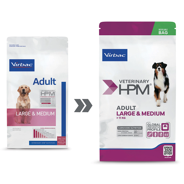 Virbac HPM Adult Dog Large & Medium Trockenfutter für Hunde mit Schweinefleisch, 7 kg