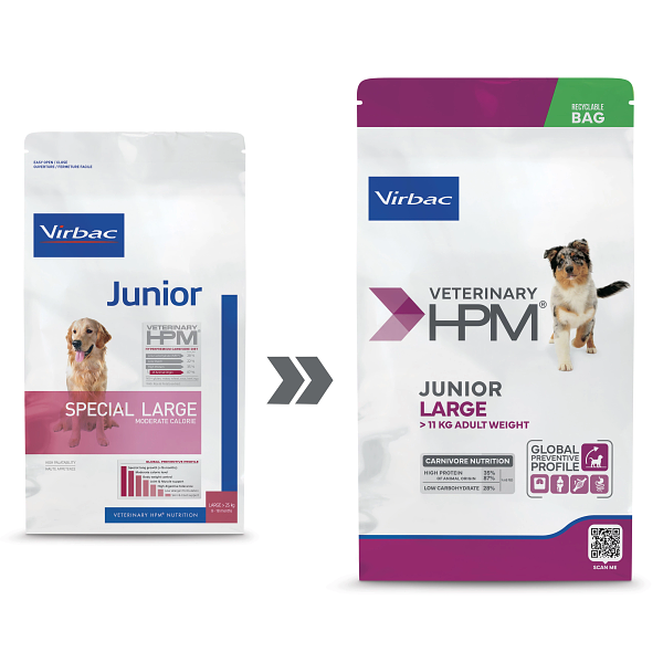 Virbac HPM Junior Spezial-Trockenfutter für große Hunde mit Schweinefleisch, 3 kg