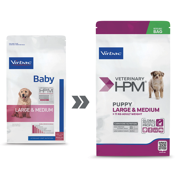 Virbac HPM Baby Dog Large & Medium Dry Dog Food With Pork, 3kg