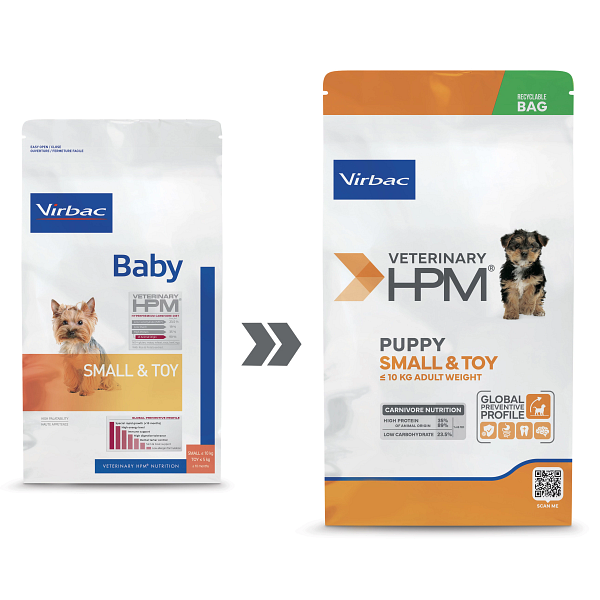 Virbac HPM Baby Dog Small & Toy Trockenfutter für Hunde mit Schweinefleisch, 3 kg