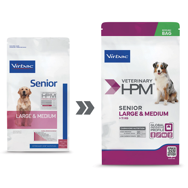 Virbac HPM Senior Dog Large & Medium Trockenfutter für Hunde mit Schweinefleisch, 3 kg