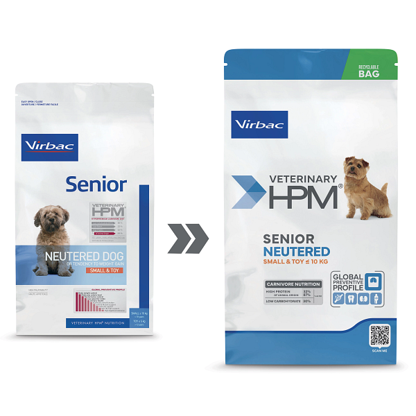 Virbac HPM Senior Neutered Dog Small & Toy Dry Food With Pork, 3kg