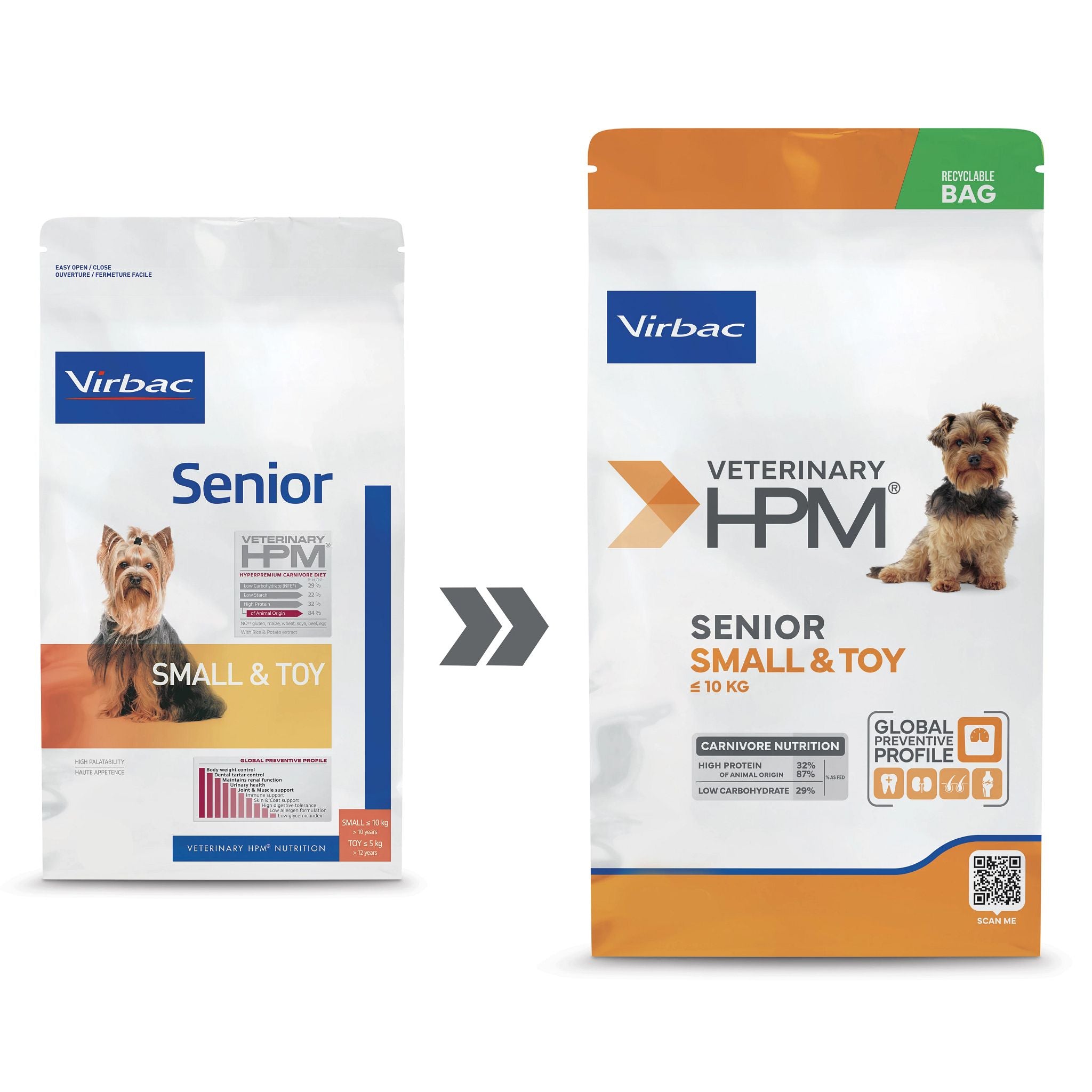 Virbac HPM Senior Dog Small & Toy Dry Dog Food With Pork, 1,5kg