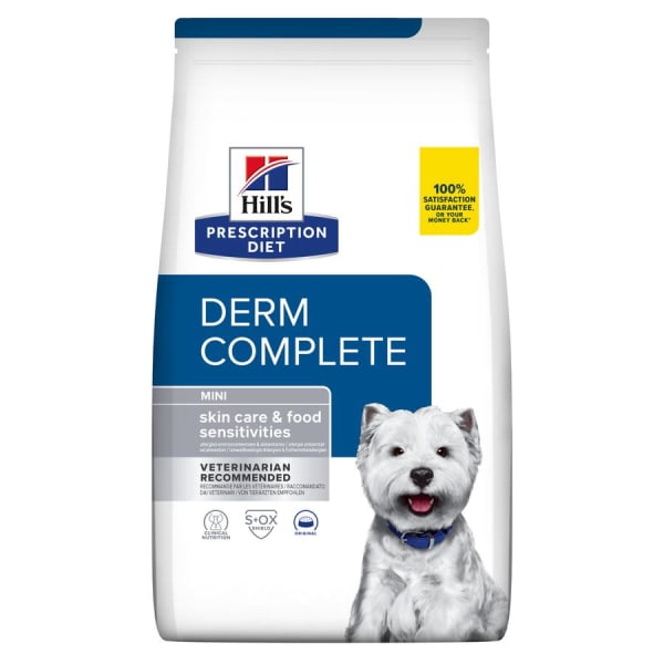 Hill's Derm Complete Mini Skin Care & Food Sensitivities Trockenfutter für Hunde mit Ei, 6 kg