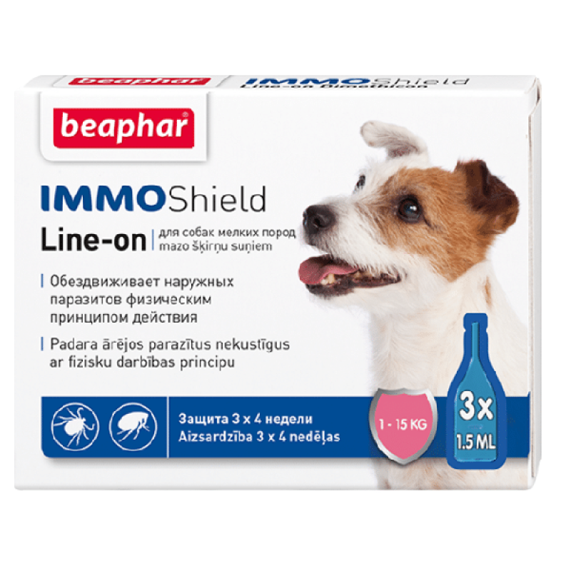 Beaphar Traitement Puces et Tiques IMMO Shield Line-on Chien pour Petites Races 1-15kg, 3 pipettes * 1,5 ml