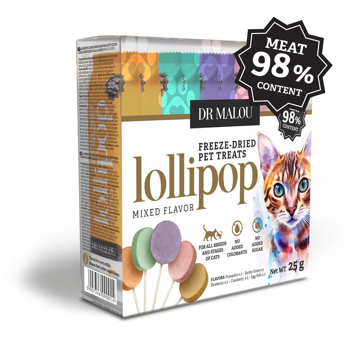 Dr Malou Freeze-Dried Meat Lollipops for Cats - Mixed Flavours, 25g 15 pcs.